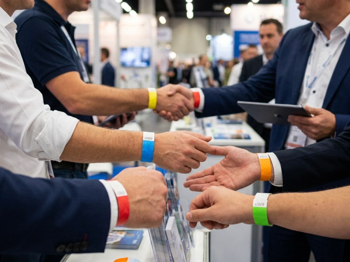 Bracelets Tyvek colorés pour exposants et visiteurs lors dun salon professionnel B2B